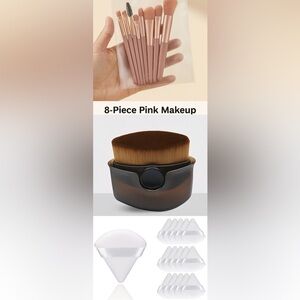 Makeup Brush Bundle Set | 8pc Pink Brushes + Face Brush + Beauty Sponges